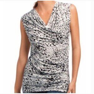 CAbi Lana Drape Neck Side Ruched Sleeveless  Animal Print Top Style #734 Size L